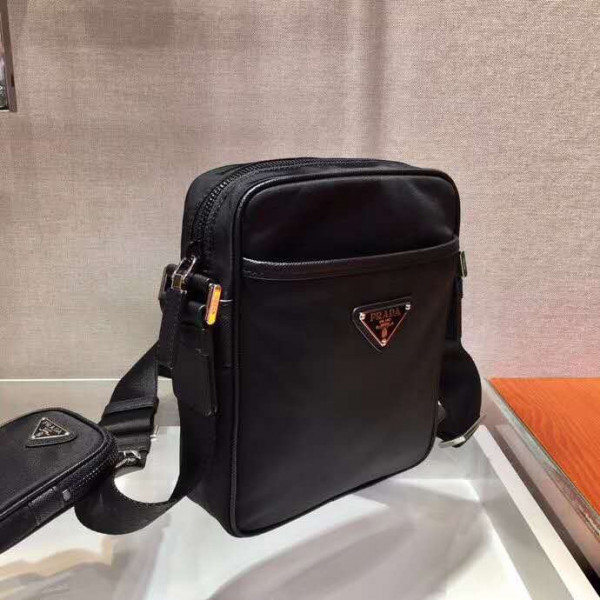 Pra*a re-nylon and saffiano leather shoulder bag